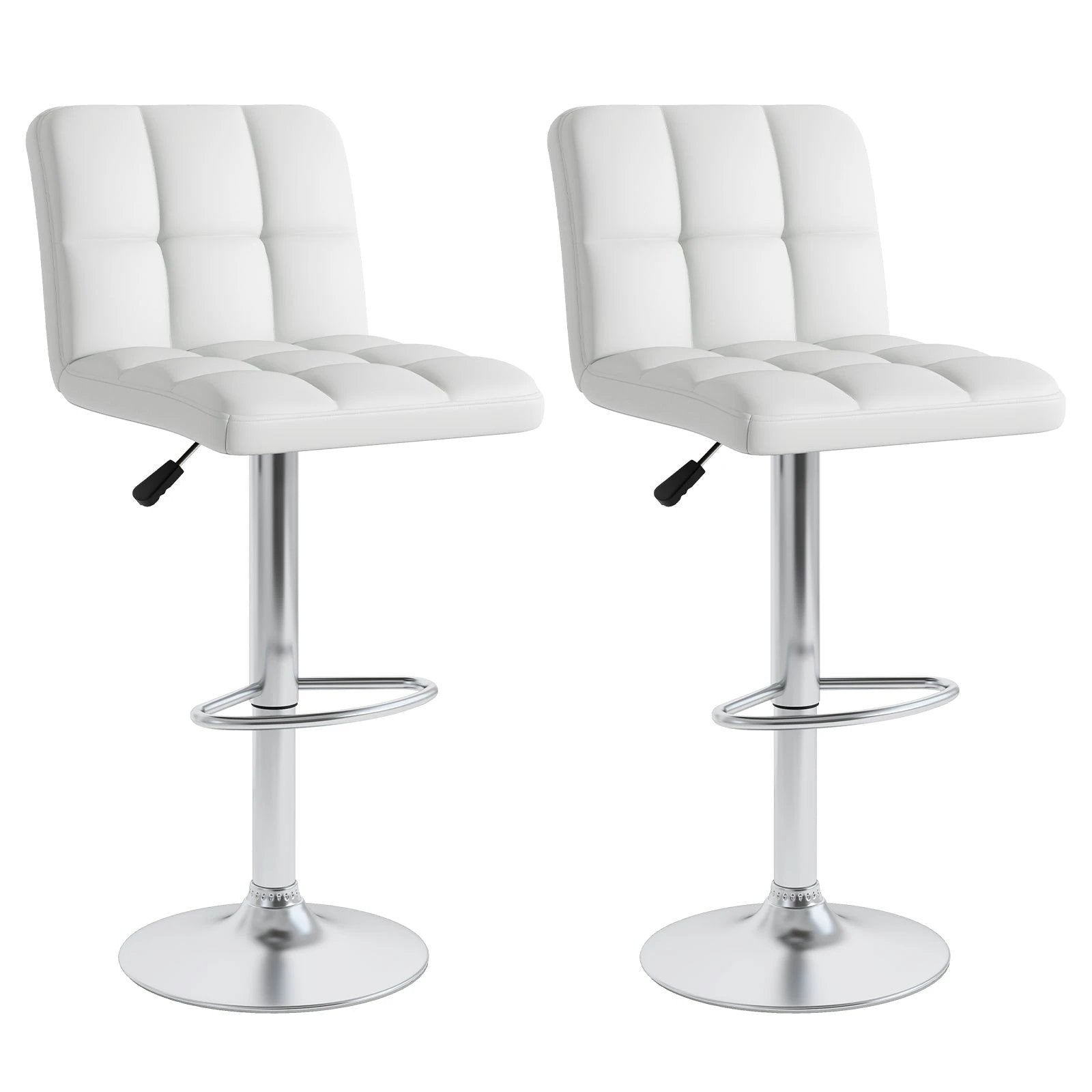 Set of 2 Square Swivel Adjustable PU Leather Bar Stools with Back and Footrest-White by DirectDeals