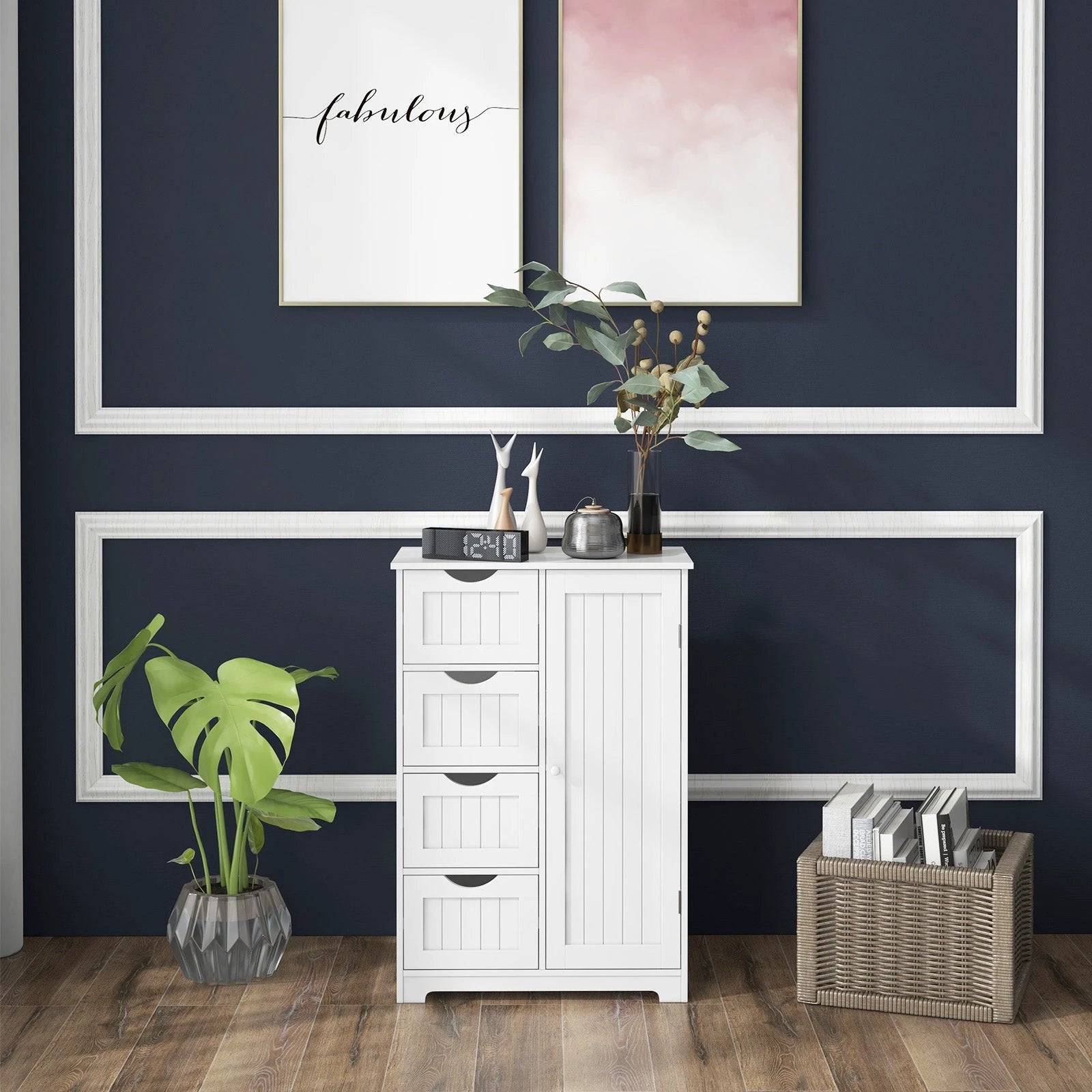 Standing Indoor Wooden Cabinet with 4 Drawers-White by DirectDeals