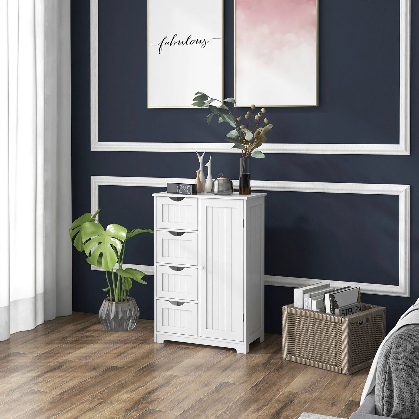 Standing Indoor Wooden Cabinet with 4 Drawers-White by DirectDeals