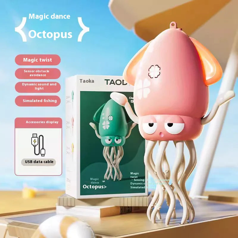 Pink octopus-shaped device with a control panel labeled 'Taoka' on a beach background.