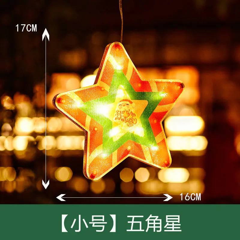 Star-shaped decorative light with measurements and blurred lights in the background